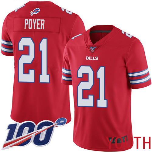 Youth Buffalo Bills #21 Jordan Poyer Limited Red Rush Vapor Untouchable 100th Season NFL Jersey->youth nfl jersey->Youth Jersey